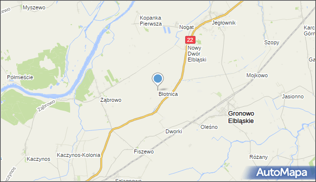 mapa Błotnica, Błotnica gmina Gronowo Elbląskie na mapie Targeo